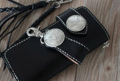 Handmade cool leather biker wallets black chain wallet Long wallet for men
