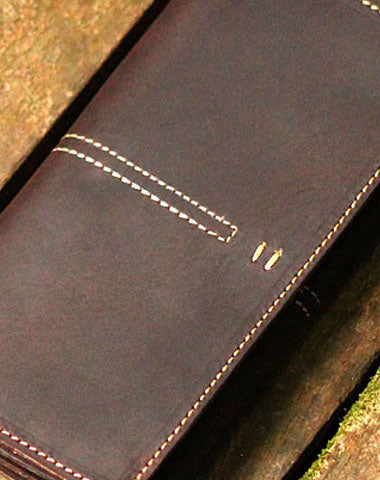 Cool Mens Leather Long Wallet Bifold Vintage Long Wallet For Men