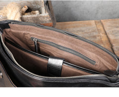 Black Leather Mens Large Briefcase 14inches Laptop Work Bag Laptop Bag Business Bag for Men