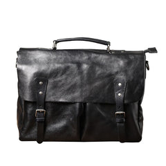 Black Leather Mens Large Briefcase 14inches Laptop Work Bag Laptop Bag Business Bag for Men