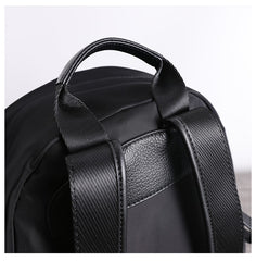 Black Nylon Leather Satchel Backpack Womens School Backpacks Purse Nylon Leather Travel Rucksack for Ladies