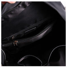 Black Nylon Leather Satchel Backpack Womens School Backpacks Purse Nylon Leather Travel Rucksack for Ladies