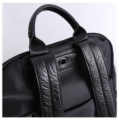 Black Nylon School Backpack Womens Satchel Backpack Purse Black Nylon Leather Travel Rucksack for Ladies