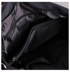 Black Womens Nylon Leather Shopper Tote Womens Nylon Shoulder Tote Black Nylon Handbag Purse for Ladies