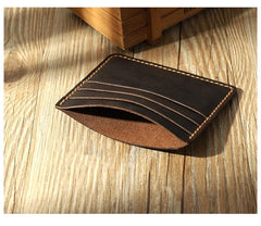 Coffee Leather Mens Front Pocket Wallet Personalized Handmade Slim Card Wallets for Men