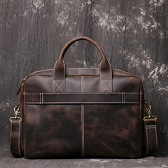 Brown Leather Men 14 inches Vintage Briefcase Handbag Dark Coffee Laptop Handbag Side Bag For Men