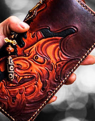 Handmade leather prajna biker wallet chain long wallets brown leather for men
