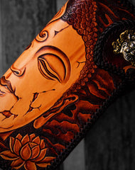 Handmade leather biker trucker wallet black Buddha leather chain men Tooled wallet