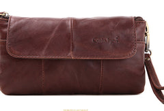 Men Leather clutch Vintage Bifold Coffee Long wallet women leather zip clutch bag