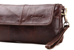 Men Leather clutch Vintage Bifold Coffee Long wallet women leather zip clutch bag