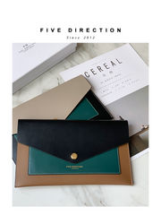 CONTRAST COLOR Black Envelope Leather Womens Slim Clutch Purse Long Checkbook Wallet for Women