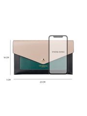 CONTRAST COLOR Gray Envelope Leather Womens Slim Clutch Purse Checkbook Long Wallet for Women