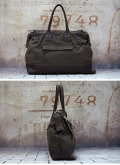 Vintage Leather Canvas Mens Handbag Briefcase Waxed Canvas Briefcase For Men
