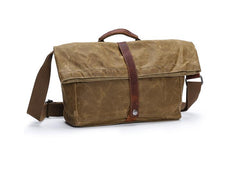 Waxed Canvas Mens Side Bag 13‘’ Khaki Courier Bag Messenger Bag for Men