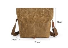 Waxed Canvas Mens Side Bag 13‘’ Khaki Courier Bag Messenger Bag for Men