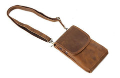 Cool Brown Leather Mens Belt Pouch Mini Shoulder Bag Waist Bags For Men