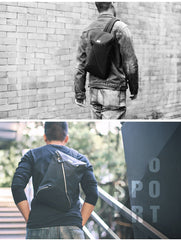 Cool OXFORD CLOTH PVC Black Men's Sling Bag Chest Bag One Shoulder Backpack For Men