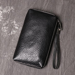 Cool Leather Black Long Wallet for Men Vintage Brown Zipper Clutch Wristlet Wallet for Men