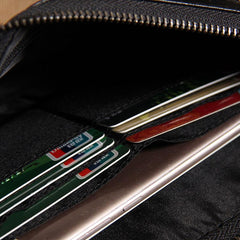 Black Leather Mens Clutch Wristlet Wallet Zipper Clutch Bag for Men