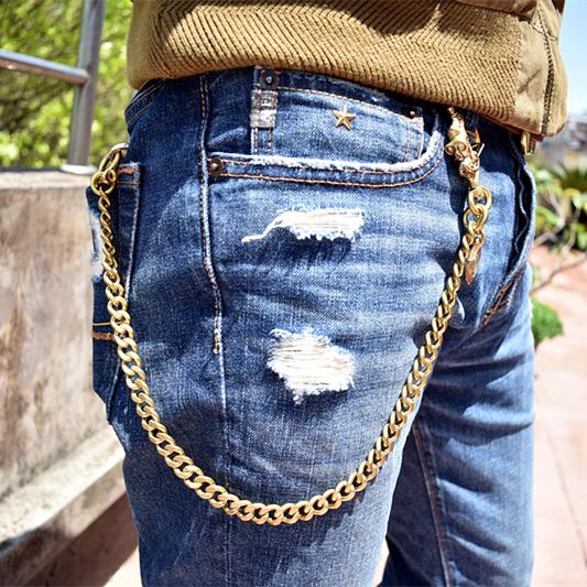 Cool Men s Pure Gold Brass Skull 18 Key Chain Pants Chains Biker Wallet Chain For Men