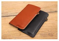 Cute Brown LEATHER Phone Case WOMEN Phone BAG with Neck Strap Slim Phone Shoulder Purse FOR WOMEN