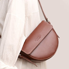 Cute Brown LEATHER Saddle Bag WOMEN SHOULDER BAG Small Saddle Crossbody Purse FOR WOMEN