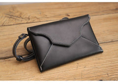 Cute Black LEATHER Envelope WOMEN SHOULDER BAG Handmade Slim Envelope Crossbody Purse FOR WOMEN