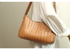 Cute LEATHER Side Bag Camel WOMEN SHOULDER BAG Crocodile Pattern Handbag Purse FOR WOMEN