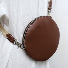Cute Round LEATHER Small Side Bag Coffee WOMEN Circle SHOULDER BAG Small Crossbody Purse FOR WOMEN