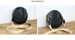 Cute Round LEATHER Small Side Bag Brown WOMEN Circle SHOULDER BAG Small Crossbody Purse FOR WOMEN
