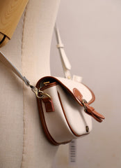Cute Saddle LEATHER Side Bag White WOMEN Contrast Color Saddle SHOULDER BAG Small Crossbody Purse FOR WOMEN