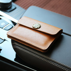 Cute Women Tan Leather Mini Card Wallet Sunflower Coin Wallets Slim Change Wallets For Women