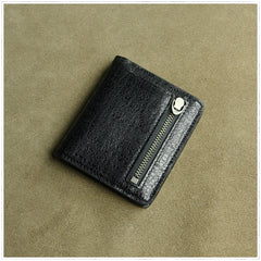 Cute Women Black Blue Leather Small Bifold Wallet Billfold Wallet with Coin Pocket For Women