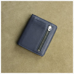 Cute Women Navy Leather Small Bifold Wallet Billfold Wallet with Coin Pocket For Women