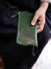 Cute Women Green Zip Leather Wallet Zip Clutch Wallet Slim Zip Wallet For Women