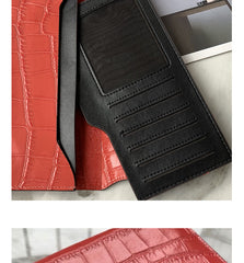 Cute Women Rose Pink Vegan Leather Long Wallet Crocodile Pattern Card Holder Clutch Wallet For Women
