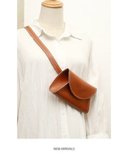 Cute Women Leather Fanny Pack Brown MIni Leather Sling Bag Small Waist BAG FOR WOMEN