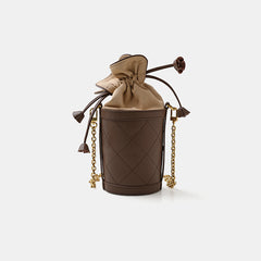 Cute Womens Coffee Leather Barrel Chain Crossbody Purse Bucket Round Shoulder Bag for Women