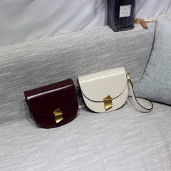 Cute Womens White Leather Half Round Crossbody Purse Round White Saddle Shoulder Bag for Women