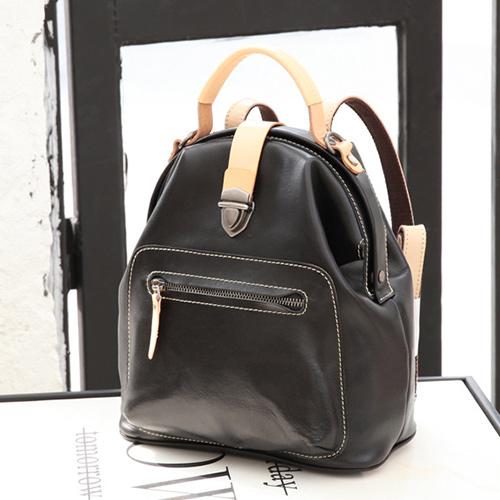cute small leather backpacks Fashion Handmade Womens Black Leather Backpack Satchel Bag Black School Backpack for Women