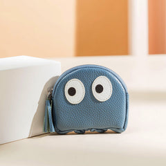 Cutest Women Blue Leather Pac-Man Coin Wallet Small Keychain with Wallet Change Wallet For Women