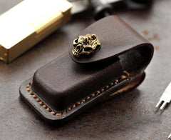 Skull Brown Leather Mens Dunhill Lighter Cases Standard Dunhill Lighter Holder For Men