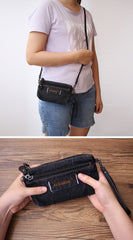 Denim Black Womens Phone Shoulder Bag Mini Denim Crossbody Bag Clutch Wirstlet Purse