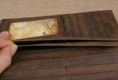 Handmade men leather long wallet Vintage bifold brown wallet clutch purse For Men
