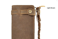 Handmade leather Vintage brown bifold biker chain wallet men long wallet purse