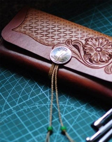 Handmade Leather Vintage Tooled Floral Mens Long Wallet Cool Long Wallet for Men