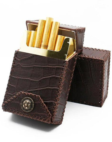 Cool Handmade Leather Mens Engraved Coffee Cigarette Holder Case for Men