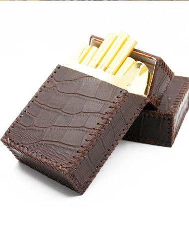 Cool Handmade Leather Mens Coffee Cigarette Holder Case for Men Alligator Pattern