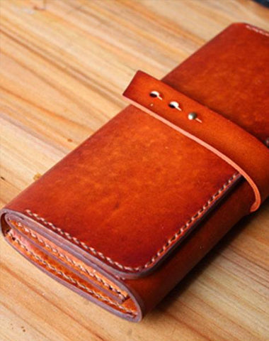 Handmade Leather Mens Long Trifold Wallet Vintage Cool Long Wallet for Men