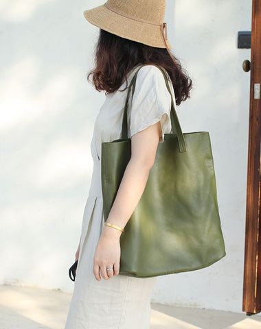 Stylish Green Leather Large Tote Bag Shopper Bag Shoulder Bag Purse For Women